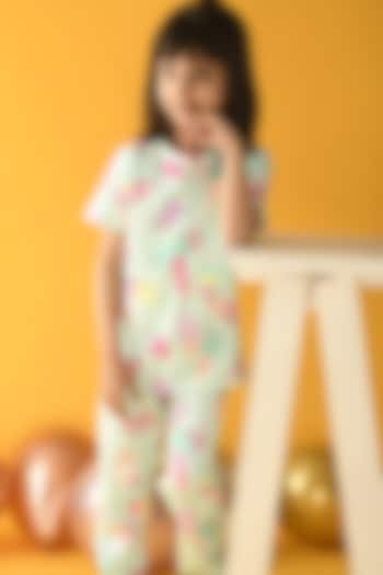 Green Printed Night Suit Set For Girls by Anthrilo at Pernia's Pop Up Shop