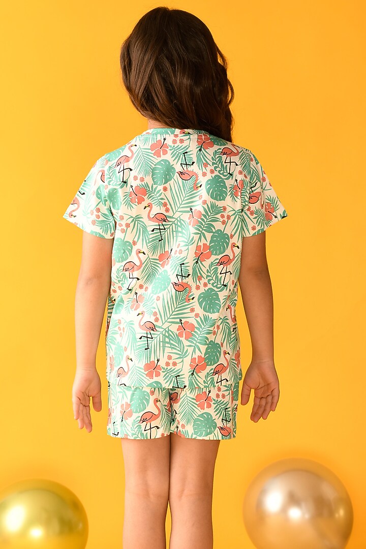 Green Printed Night Suit Set For Girls by Anthrilo at Pernia's Pop Up Shop