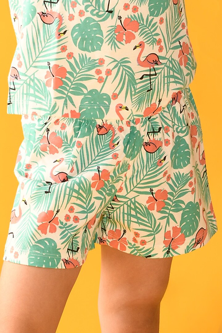 Green Printed Night Suit Set For Girls by Anthrilo at Pernia's Pop Up Shop