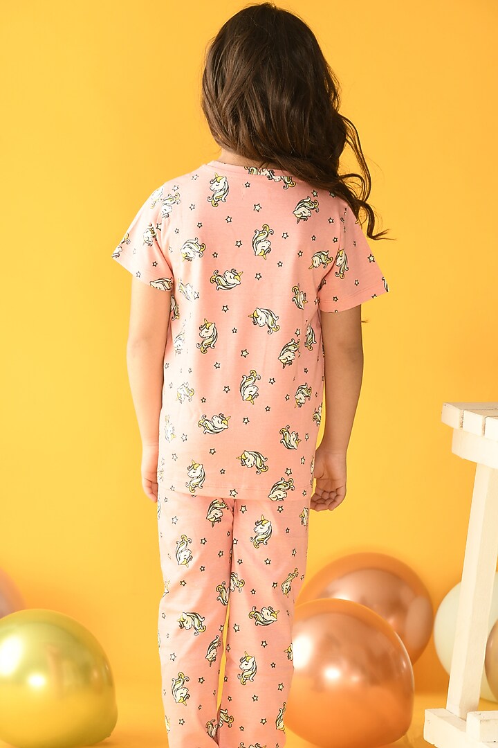 Pink Printed Night Suit Set For Girls by Anthrilo at Pernia's Pop Up Shop