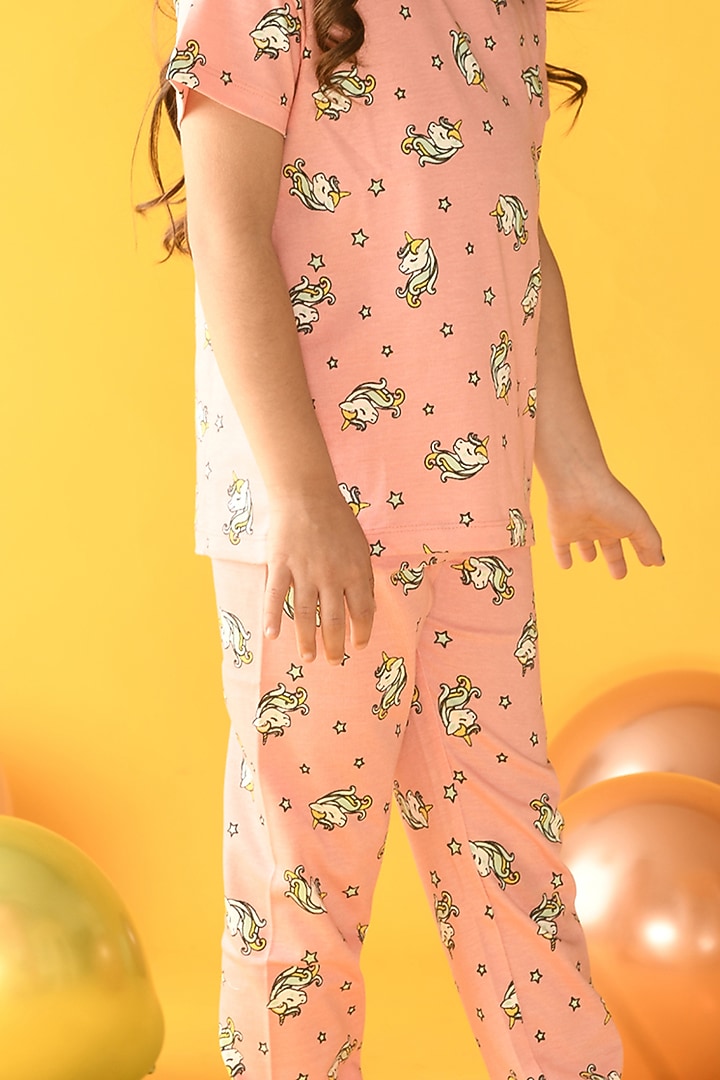 Pink Printed Night Suit Set For Girls by Anthrilo at Pernia's Pop Up Shop