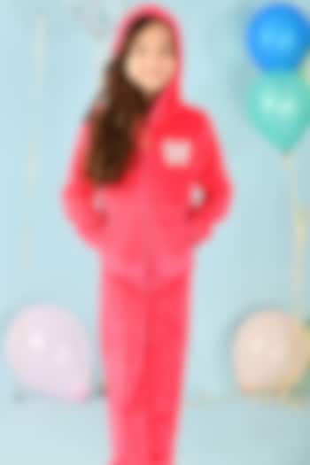 Pink Fleece Printed Pant Set For Girls by Anthrilo at Pernia's Pop Up Shop