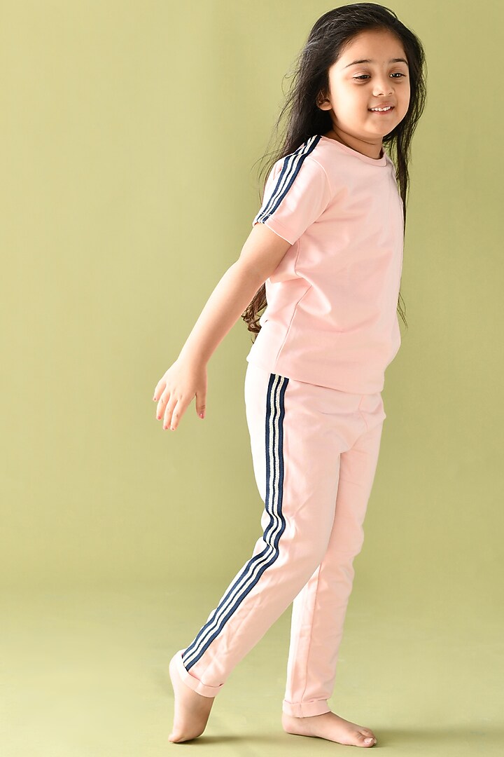 Blush Pink Printed Pant Set For Girls by Anthrilo at Pernia's Pop Up Shop