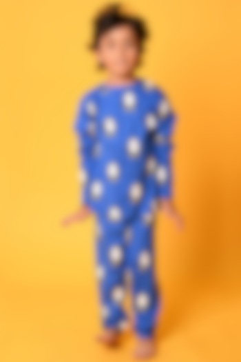 Cobalt Blue Printed Pyjama Set For Boys by Anthrilo at Pernia's Pop Up Shop