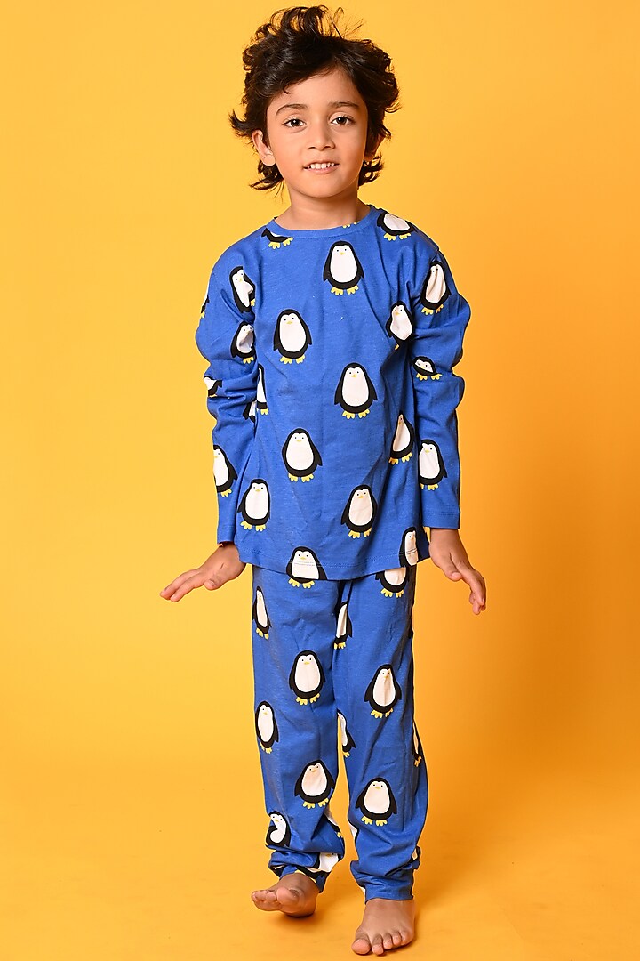 Cobalt Blue Printed Pyjama Set For Boys by Anthrilo