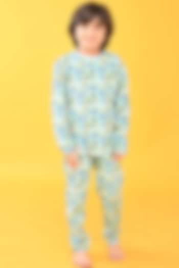 Blue Printed Pyjama Set For Boys by Anthrilo