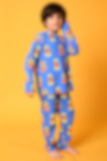 Cobalt Blue Wildcat Printed Pyjama Set For Boys by Anthrilo at Pernia's Pop Up Shop