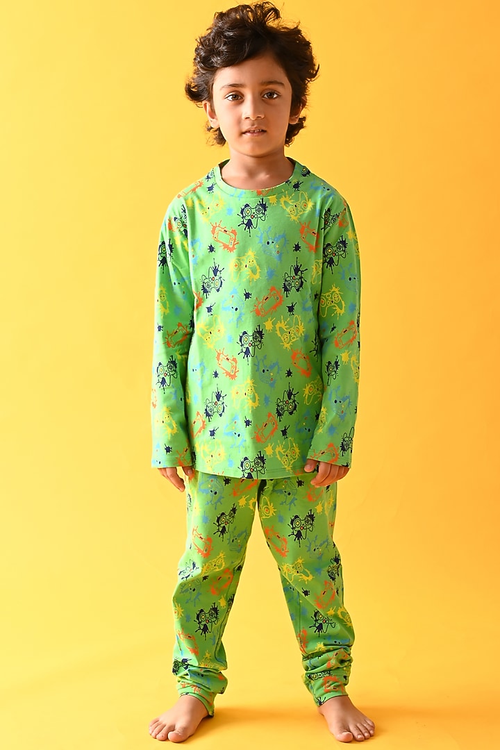 Green Motif Printed Pyjama Set For Boys by Anthrilo at Pernia's Pop Up Shop