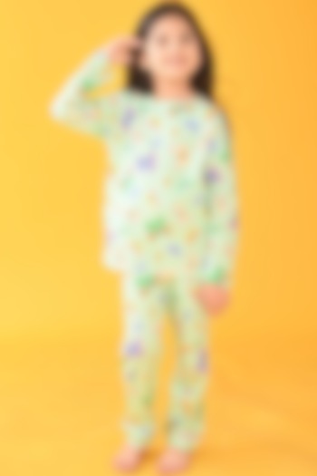 Green Cotton Printed Pyjama Set For Girls by Anthrilo at Pernia's Pop Up Shop