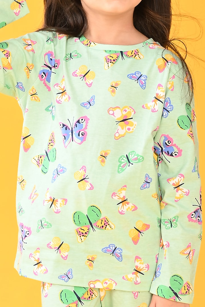 Green Cotton Printed Pyjama Set For Girls by Anthrilo at Pernia's Pop Up Shop