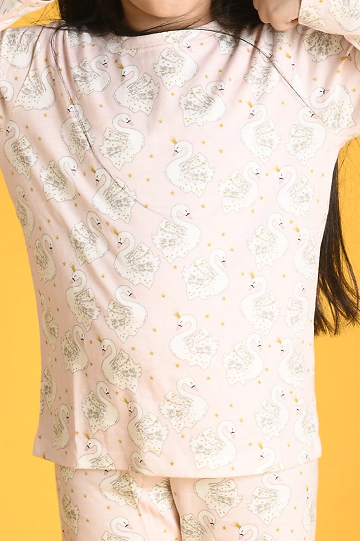 Pink Cotton Printed Pyjama Set For Girls by Anthrilo at Pernia's Pop Up Shop