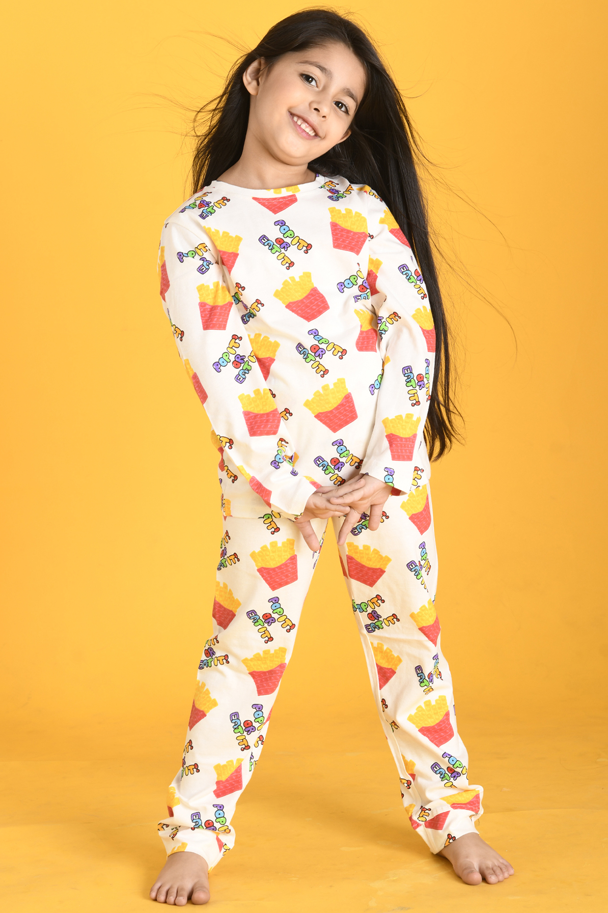 White Cotton Motif Printed Pyjama Set