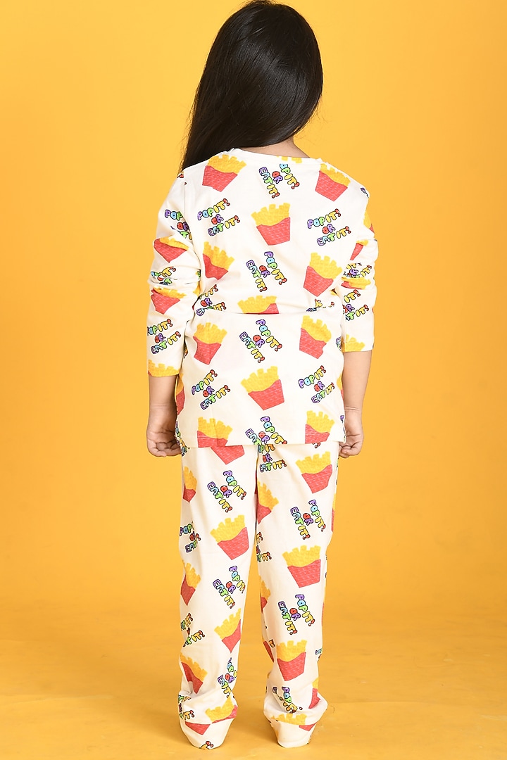 White Cotton Motif Printed Pyjama Set For Girls by Anthrilo at Pernia's Pop Up Shop