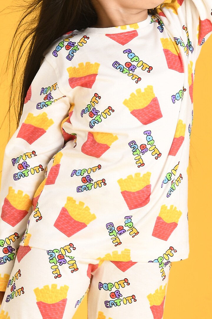 White Cotton Motif Printed Pyjama Set For Girls by Anthrilo at Pernia's Pop Up Shop