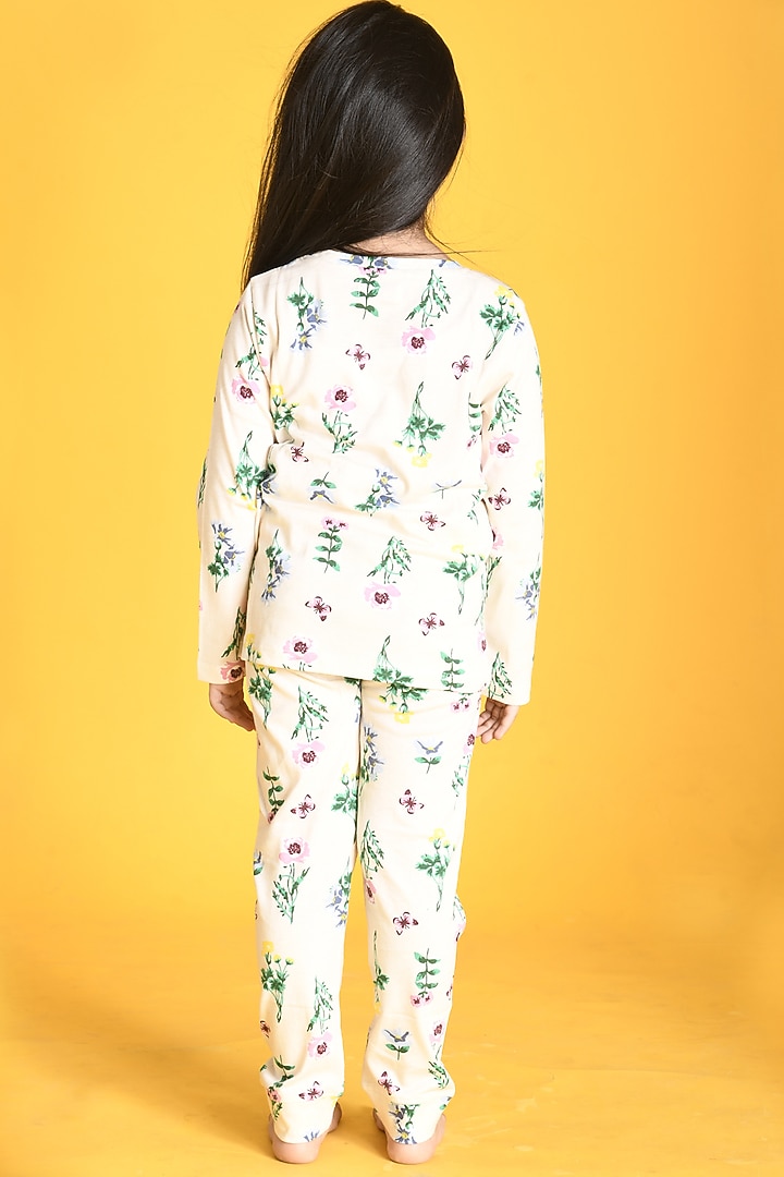 White Floral Printed Pyjama Set For Girls by Anthrilo at Pernia's Pop Up Shop