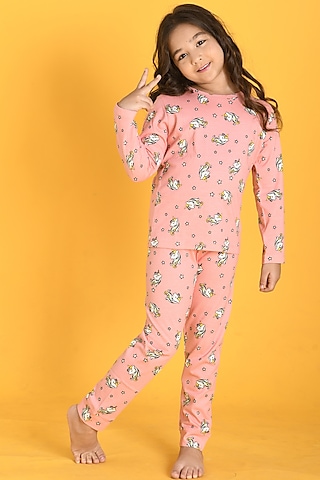Pink Unicorn Motif Printed Pyjama Set