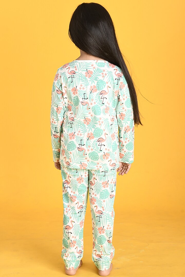 White Flamingo Motif Printed Pyjama Set For Girls by Anthrilo at Pernia's Pop Up Shop