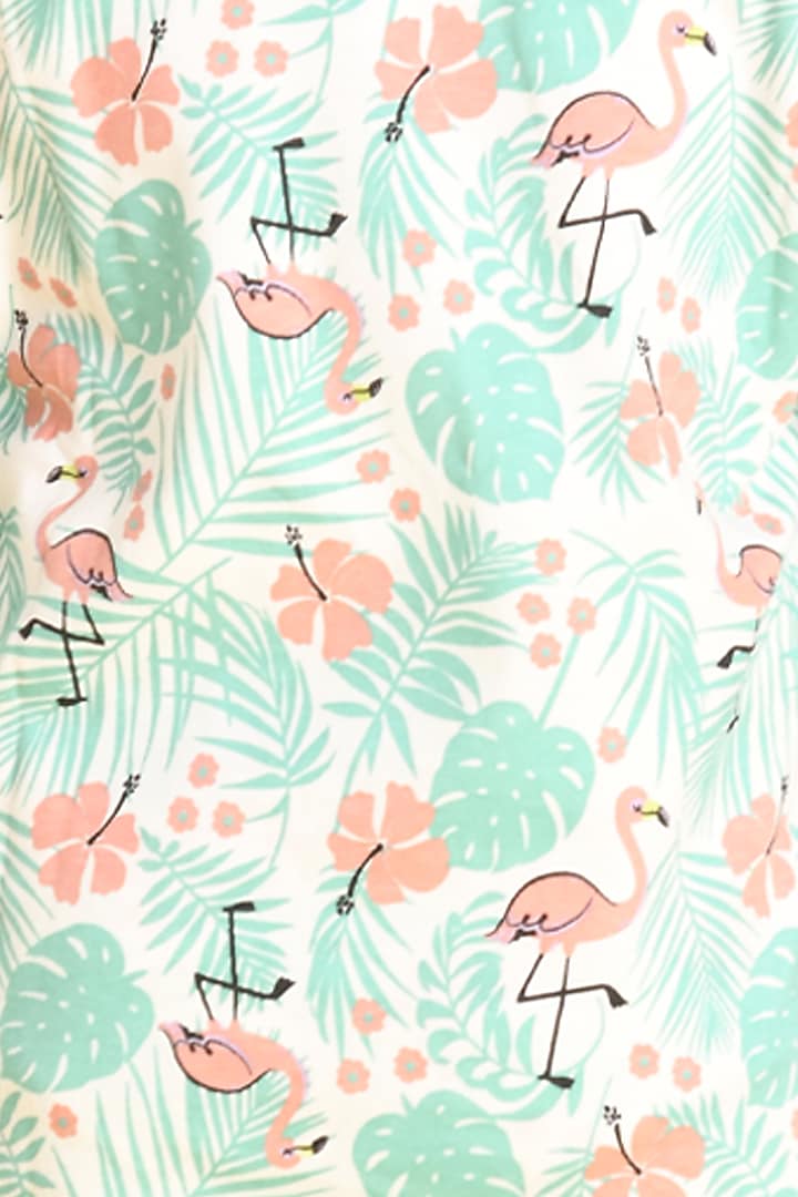 White Flamingo Motif Printed Pyjama Set For Girls by Anthrilo at Pernia's Pop Up Shop