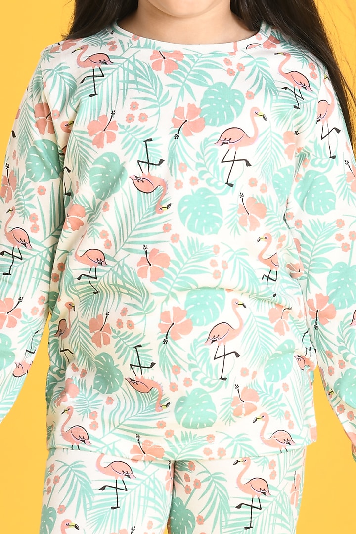 White Flamingo Motif Printed Pyjama Set For Girls by Anthrilo at Pernia's Pop Up Shop