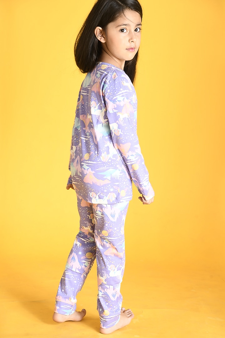 Purple Printed Pyjama Set For Girls by Anthrilo at Pernia's Pop Up Shop