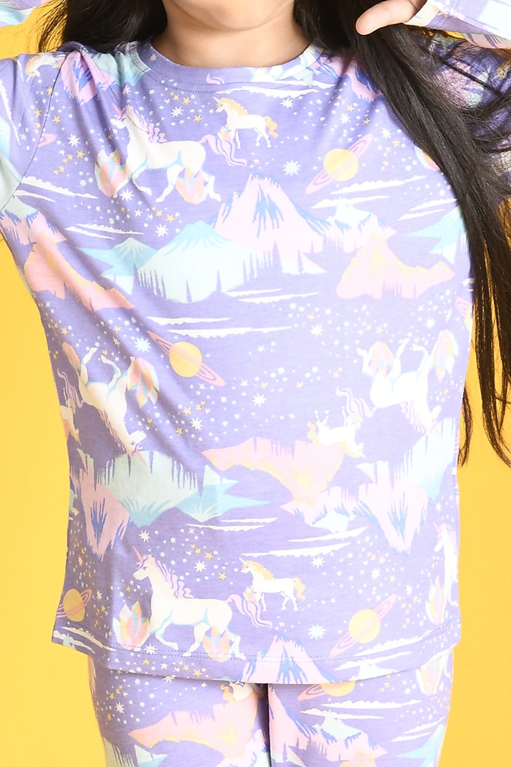 Purple Printed Pyjama Set For Girls by Anthrilo at Pernia's Pop Up Shop