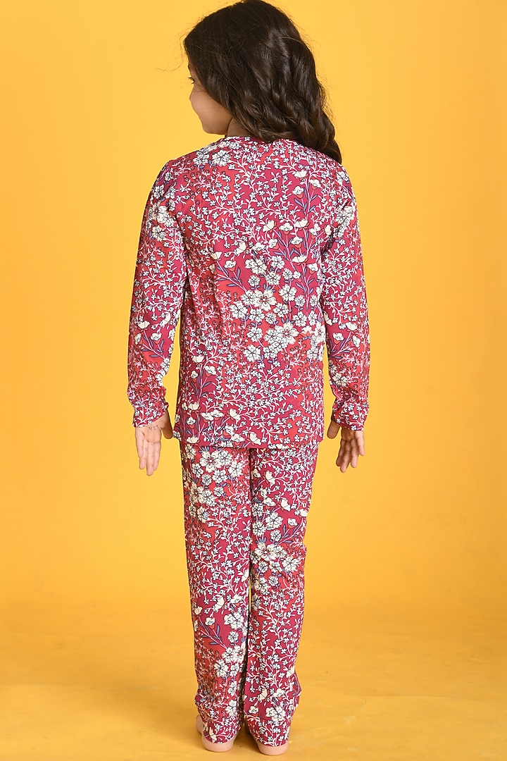 Red Floral Printed Pyjama Set For Girls by Anthrilo at Pernia's Pop Up Shop