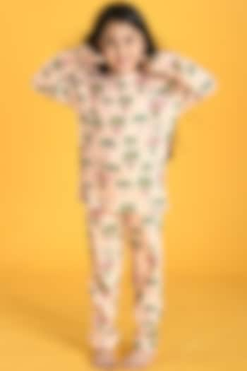 Peach Printed Pyjama Set For Girls by Anthrilo at Pernia's Pop Up Shop