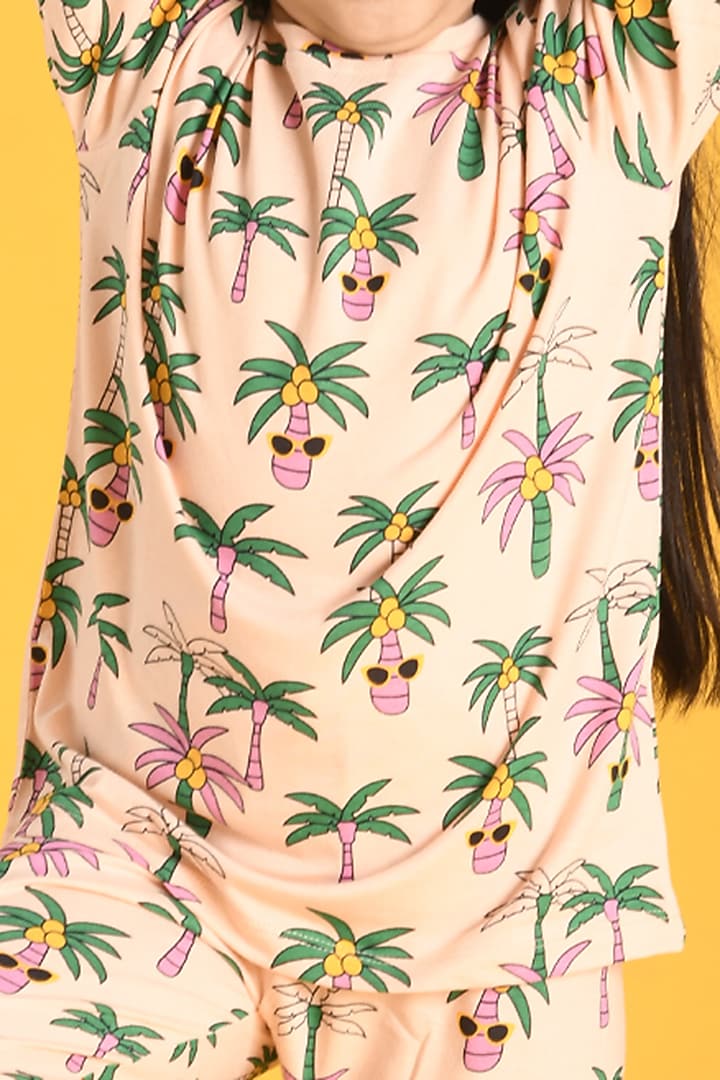 Peach Printed Pyjama Set For Girls by Anthrilo at Pernia's Pop Up Shop