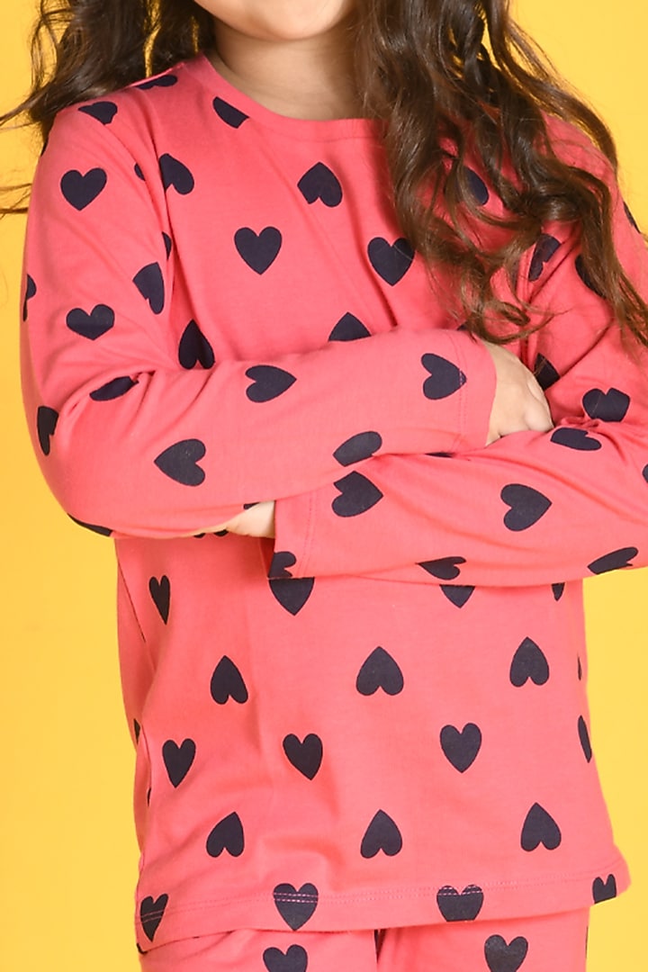 Pink Heart Printed Pyjama Set For Girls by Anthrilo at Pernia's Pop Up Shop