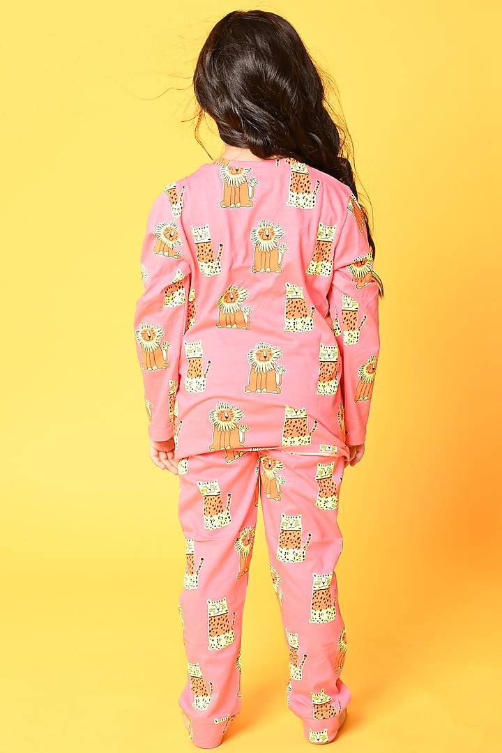 Pink Wildcat Motif Printed Pyjama Set For Girls by Anthrilo at Pernia's Pop Up Shop