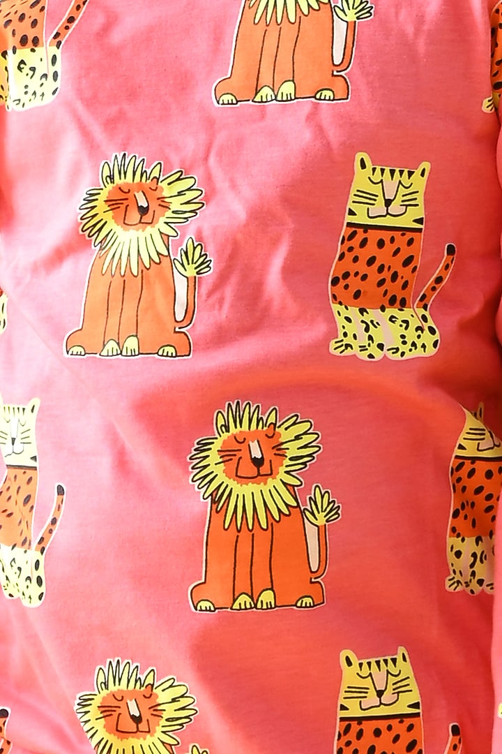 Pink Wildcat Motif Printed Pyjama Set For Girls by Anthrilo at Pernia's Pop Up Shop