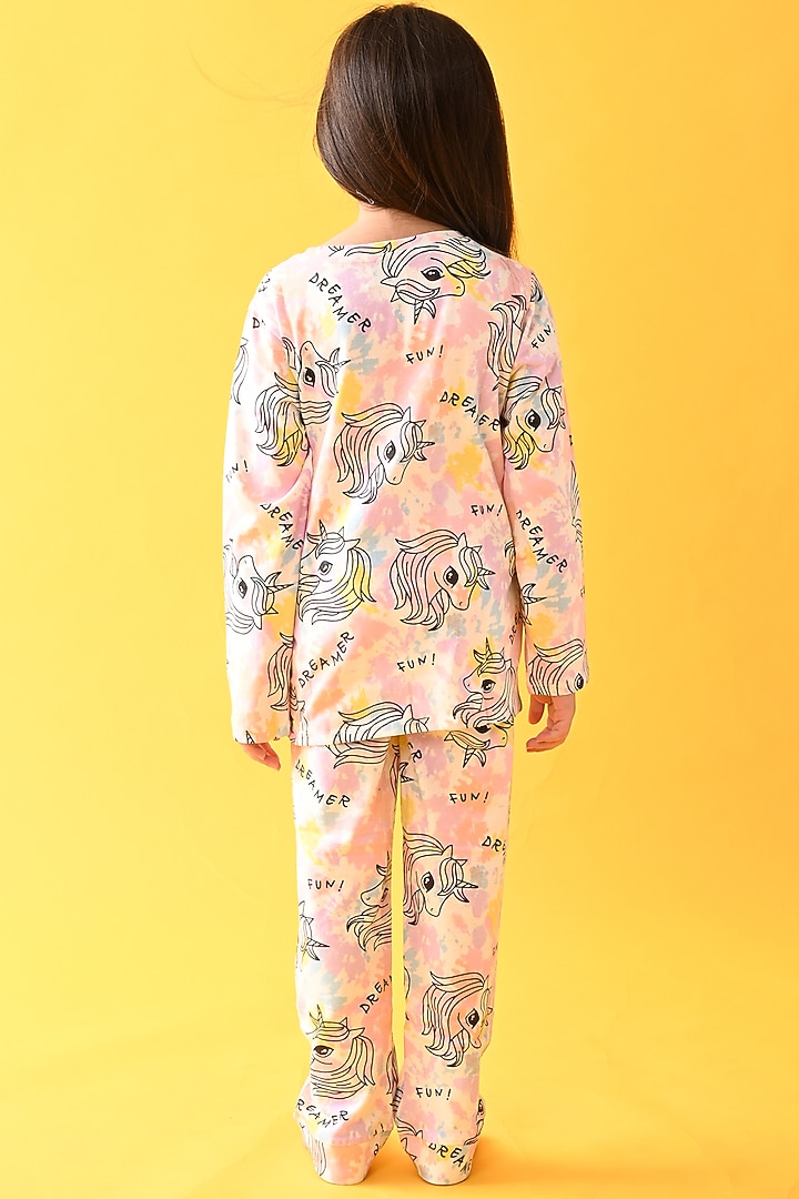 White Cotton Tie-Dyed Pyjama Set For Girls by Anthrilo at Pernia's Pop Up Shop