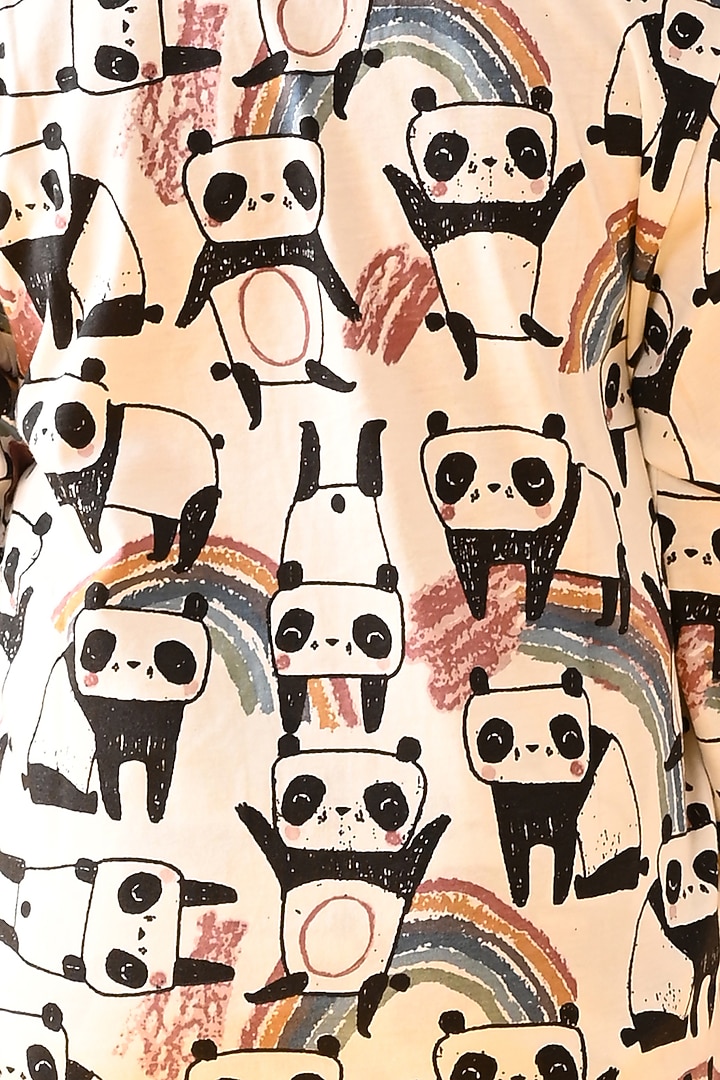 White Cotton Panda Printed Pyjama Set For Girls by Anthrilo at Pernia's Pop Up Shop