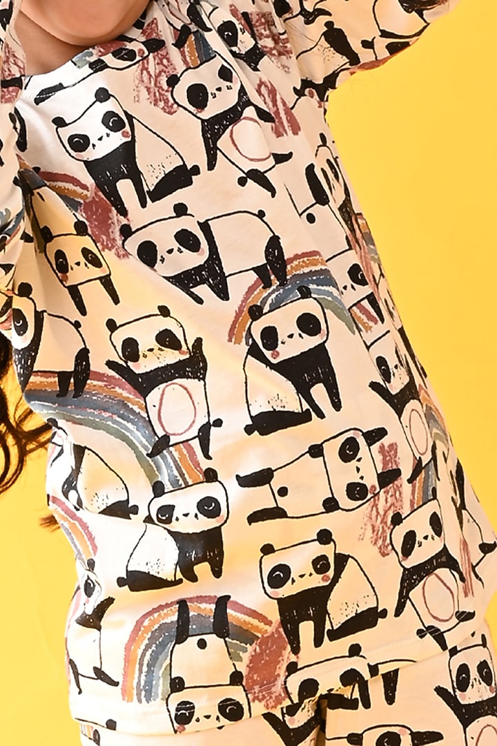White Cotton Panda Printed Pyjama Set For Girls by Anthrilo at Pernia's Pop Up Shop
