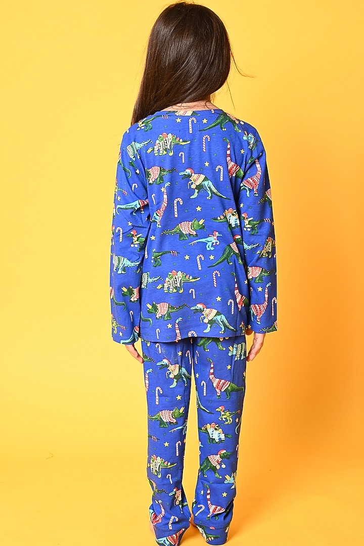 Cobalt Blue Cotton Printed Pyjama Set For Girls by Anthrilo at Pernia's Pop Up Shop