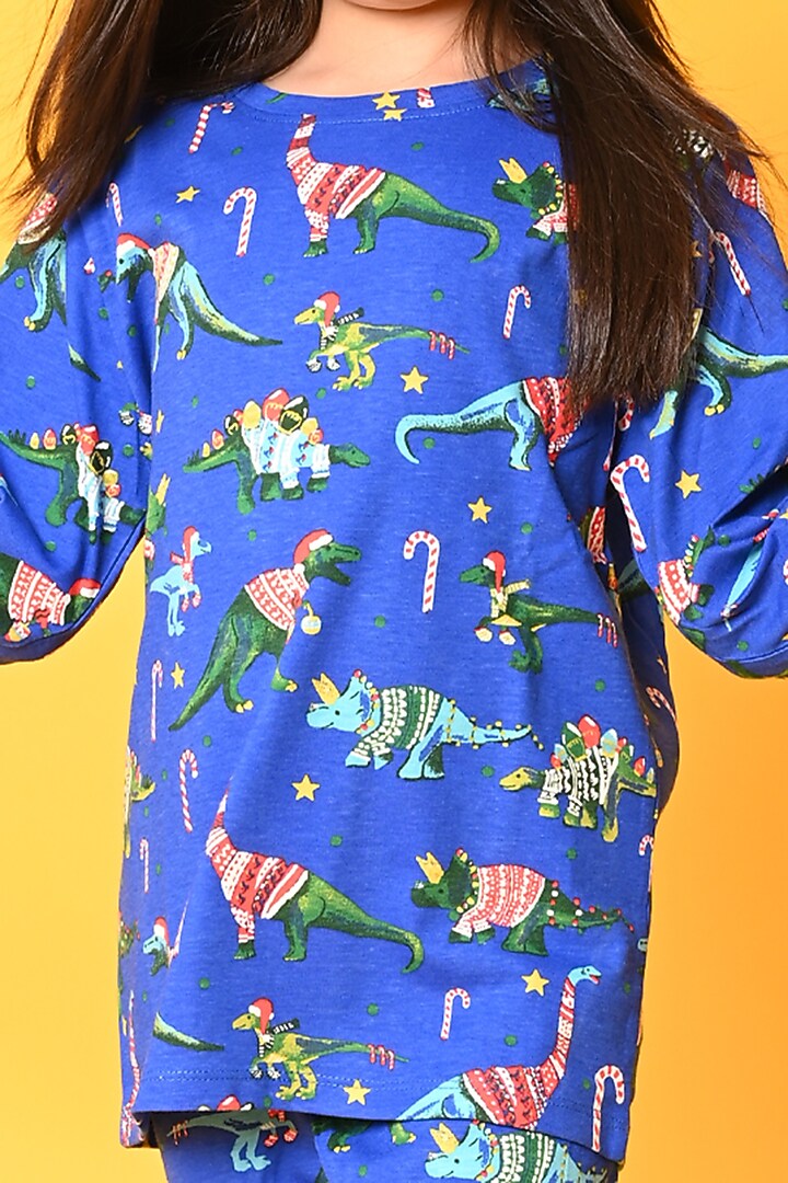 Cobalt Blue Cotton Printed Pyjama Set For Girls by Anthrilo at Pernia's Pop Up Shop