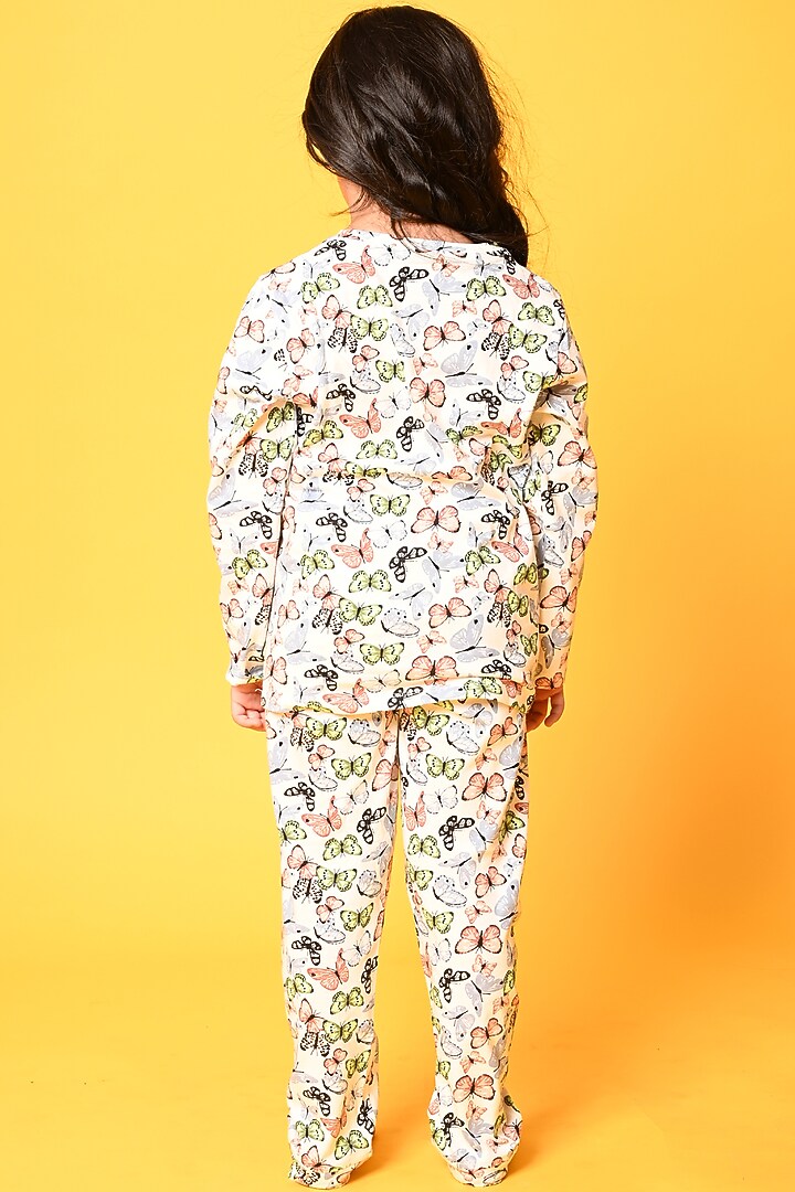 White Butterfly Printed Pyjama Set For Girls by Anthrilo at Pernia's Pop Up Shop