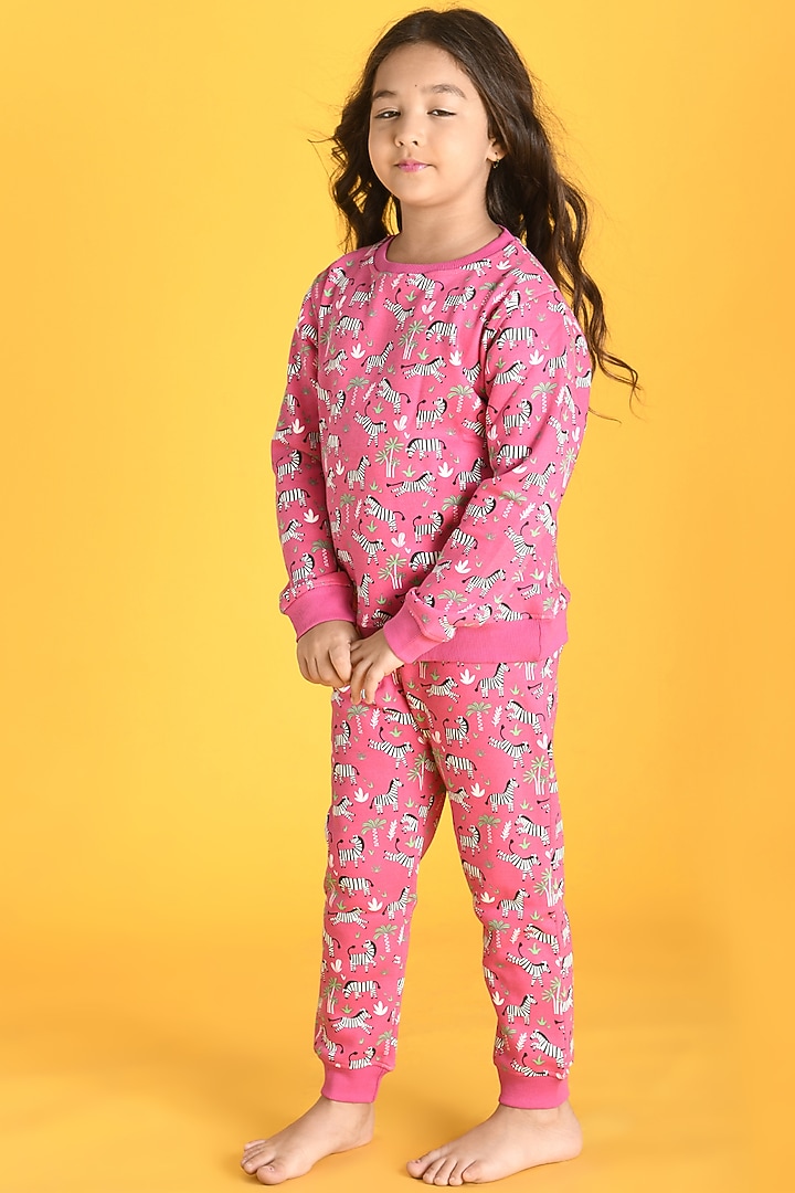 Pink Printed Jogger Pant Set For Girls by Anthrilo at Pernia's Pop Up Shop