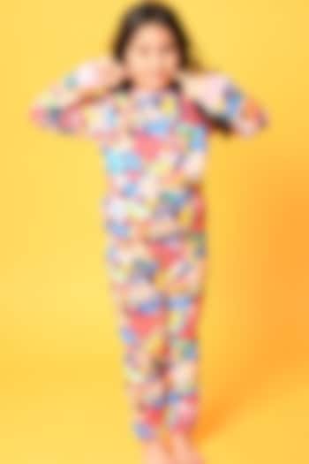 Multi-Coloured Printed Jogger Pant Set For Girls by Anthrilo at Pernia's Pop Up Shop