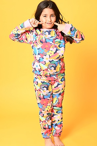 Multi-Coloured Printed Jogger Pant Set For Girls by Anthrilo