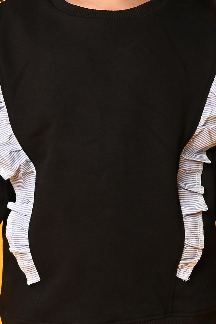 Black Cotton Fleece Jogger Pant Set For Girls by Anthrilo at Pernia's Pop Up Shop