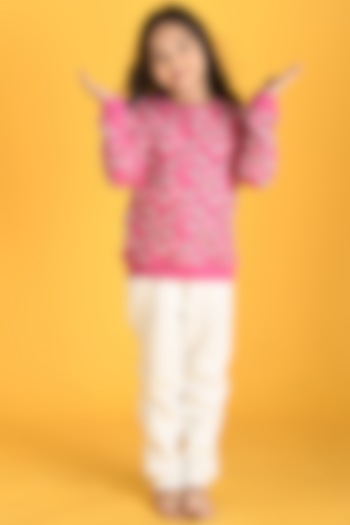 Grey Cotton Fleece Jogger Pant Set For Girls by Anthrilo at Pernia's Pop Up Shop