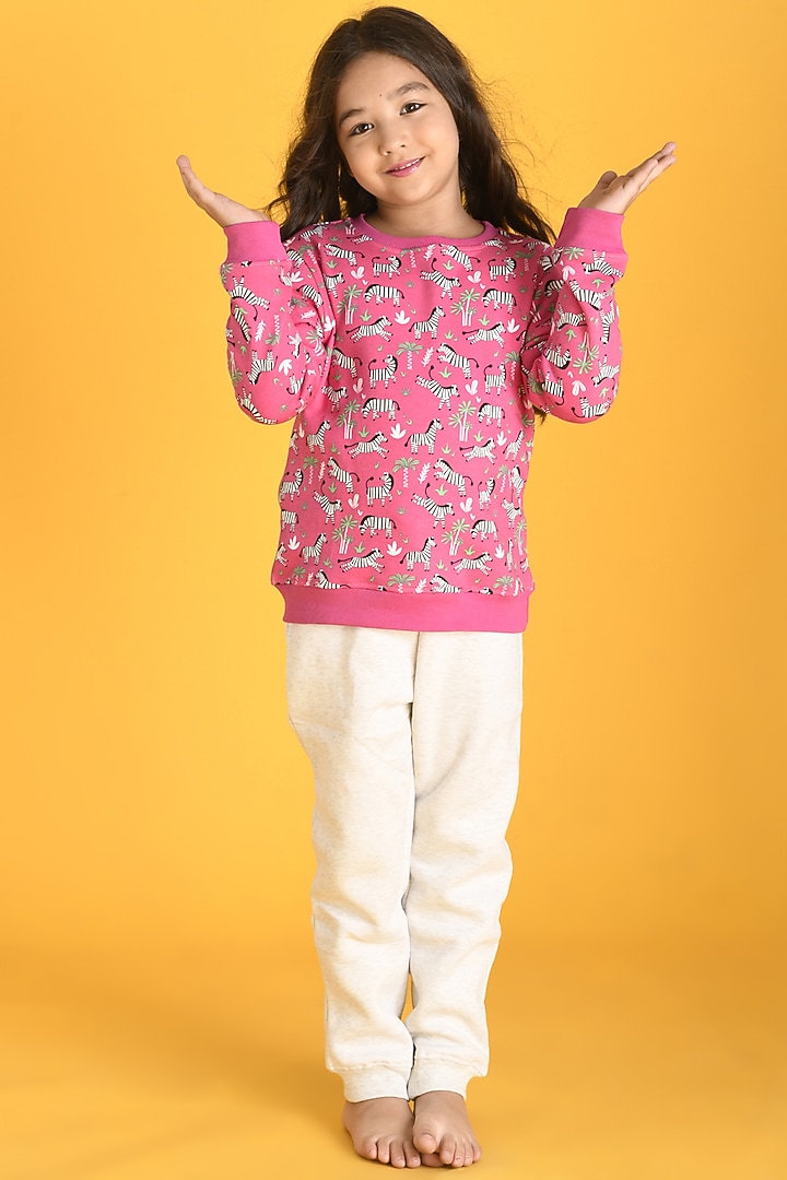 Grey Cotton Fleece Jogger Pant Set For Girls by Anthrilo at Pernia's Pop Up Shop