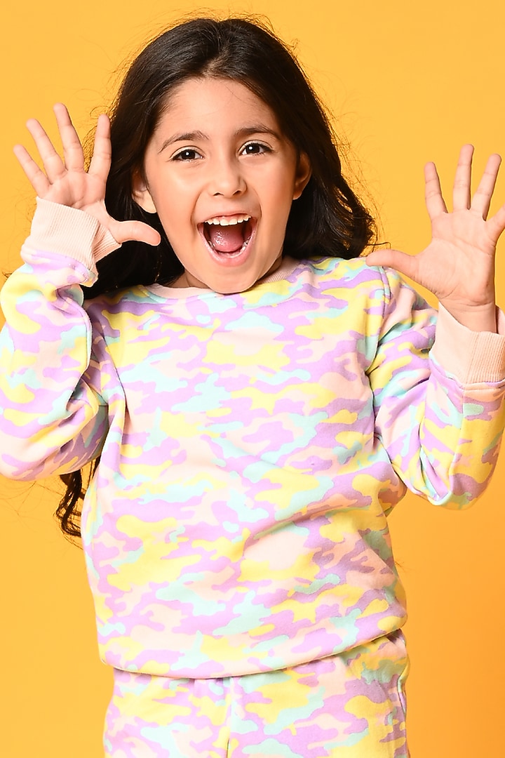 Multi-Coloured Cotton Fleece Printed Jogger Pant Set For Girls by Anthrilo at Pernia's Pop Up Shop