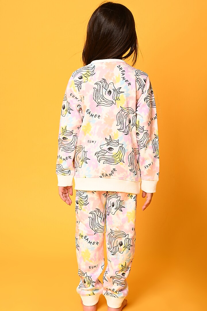 White Tie-Dye Printed Jogger Pant Set For Girls by Anthrilo at Pernia's Pop Up Shop