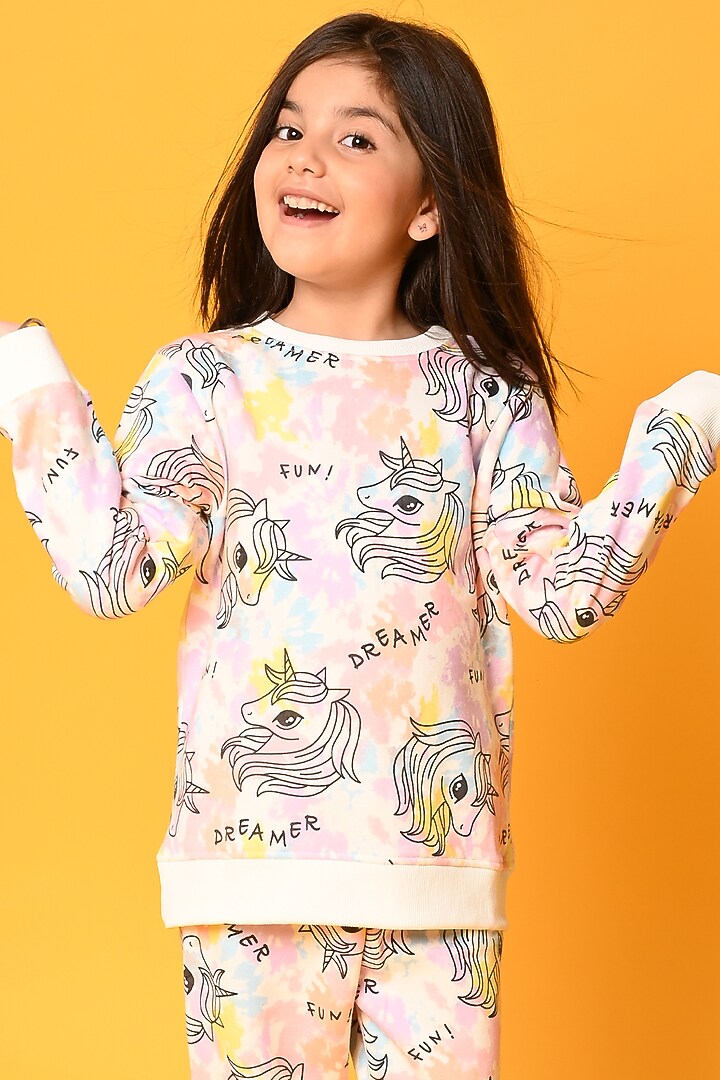 White Tie-Dye Printed Jogger Pant Set For Girls by Anthrilo at Pernia's Pop Up Shop
