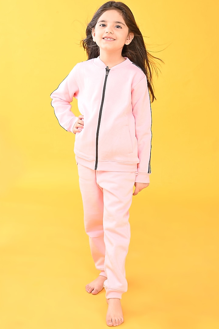 Pink Cotton Fleece Jogger Pant Set For Girls by Anthrilo at Pernia's Pop Up Shop