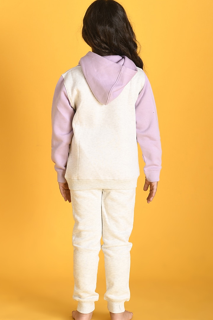 Ecru Melange Cotton Fleece Jogger Pant Set For Girls by Anthrilo at Pernia's Pop Up Shop