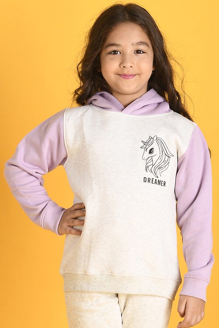 Ecru Melange Cotton Fleece Jogger Pant Set For Girls by Anthrilo at Pernia's Pop Up Shop