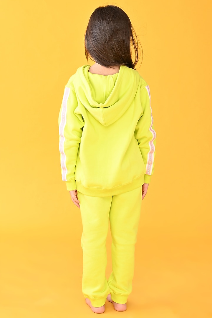 Lime Green Cotton Fleece Jogger Pant Set For Girls by Anthrilo at Pernia's Pop Up Shop